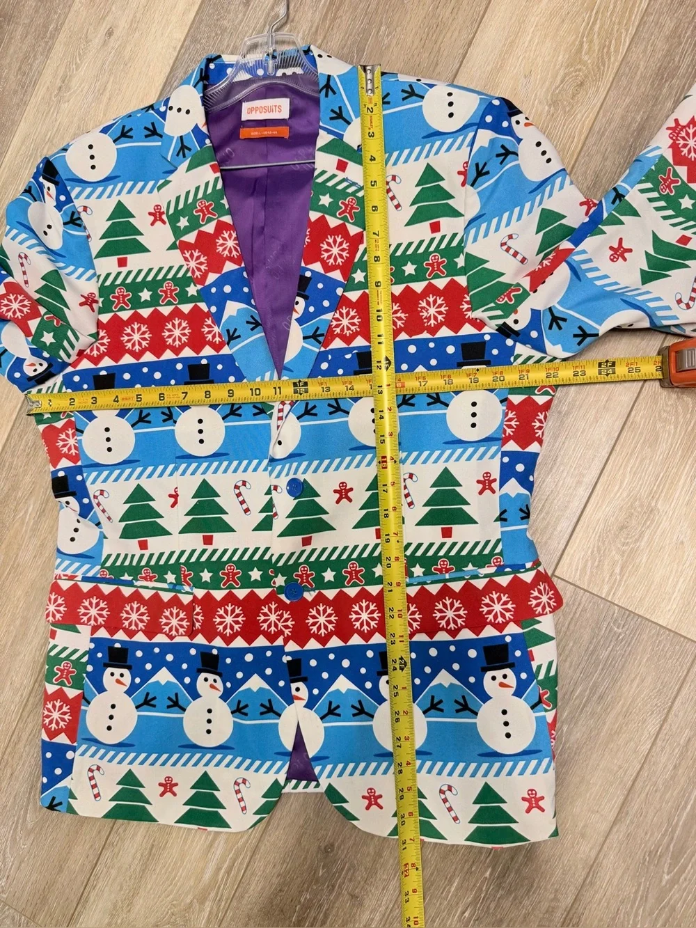 OppoSuits Blue, Red, Green & White Festive Snowman Blazer